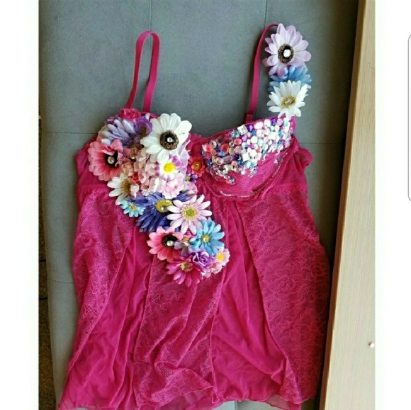 Unicorn Flower Rhinestone Rave Bra - Picture 2 of 4